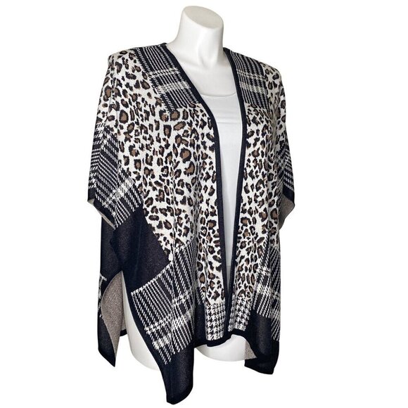 Chico's Plaid and Animal-Print Knit Ruana Wrap, Open Front Women's Size L/XL - Picture 4 of 10